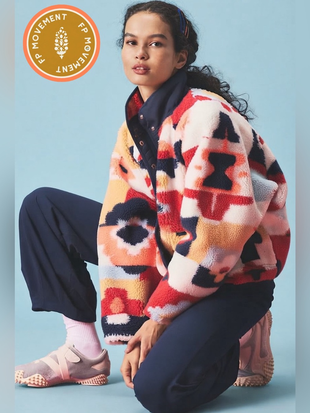 🆕 Free People Movement Hit The Slopes Printed Fleece Button Down Jacket $198 XS